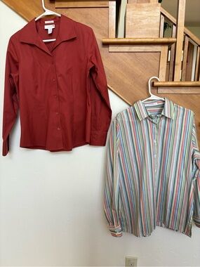 Two beautiful Women's Button-Down Shirts Deep Rust Chico’s and Colorful Foxcroft